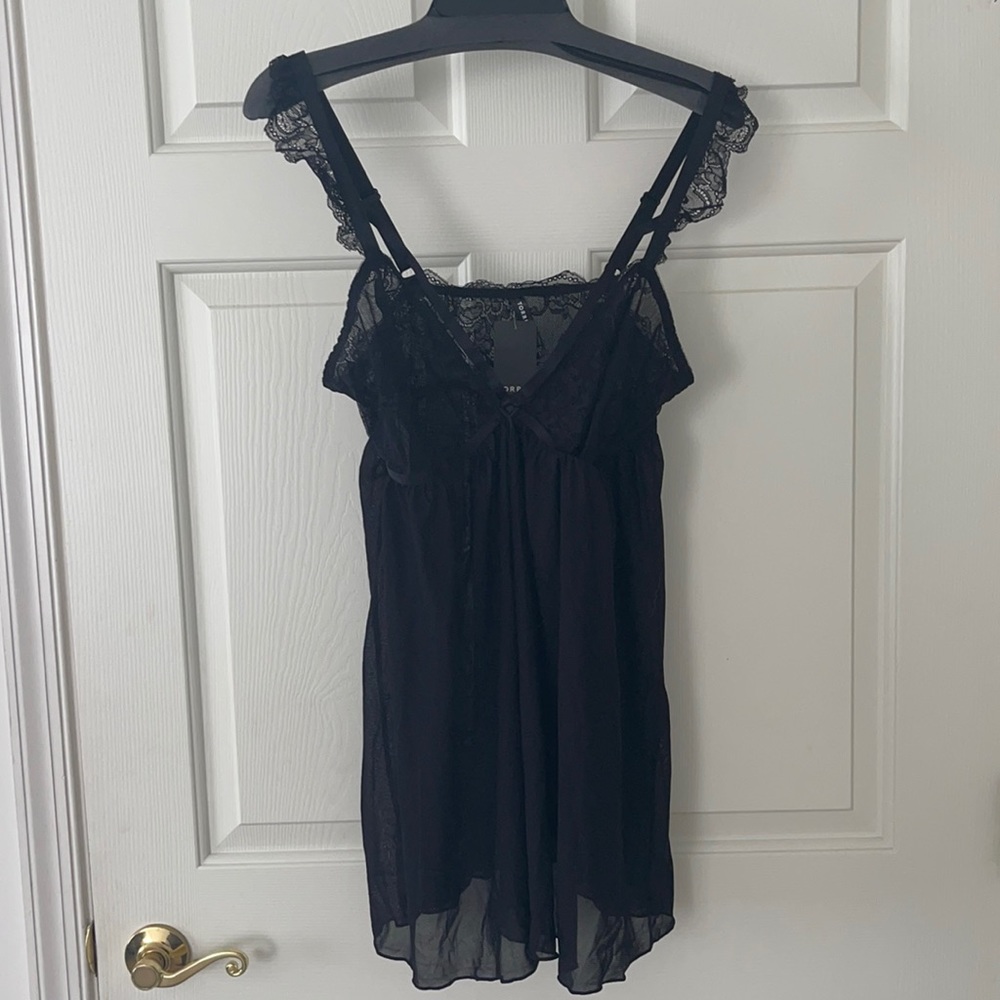 Satin Black Strappy Chemise Dress